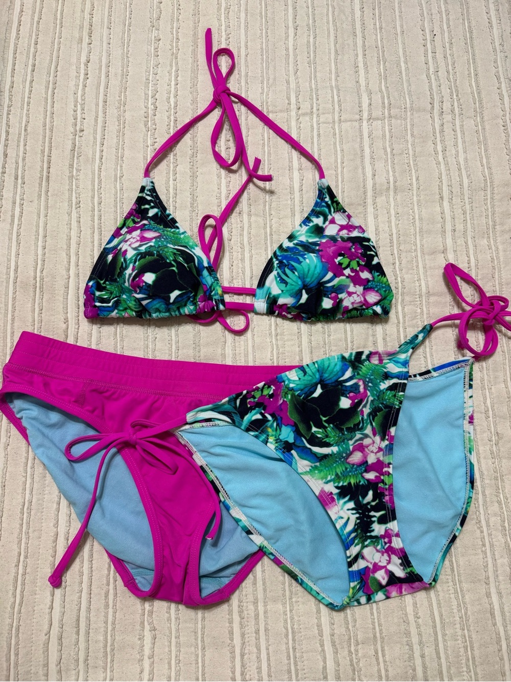 Athleta Bright Pink and Floral Mix and Match Bikini Set